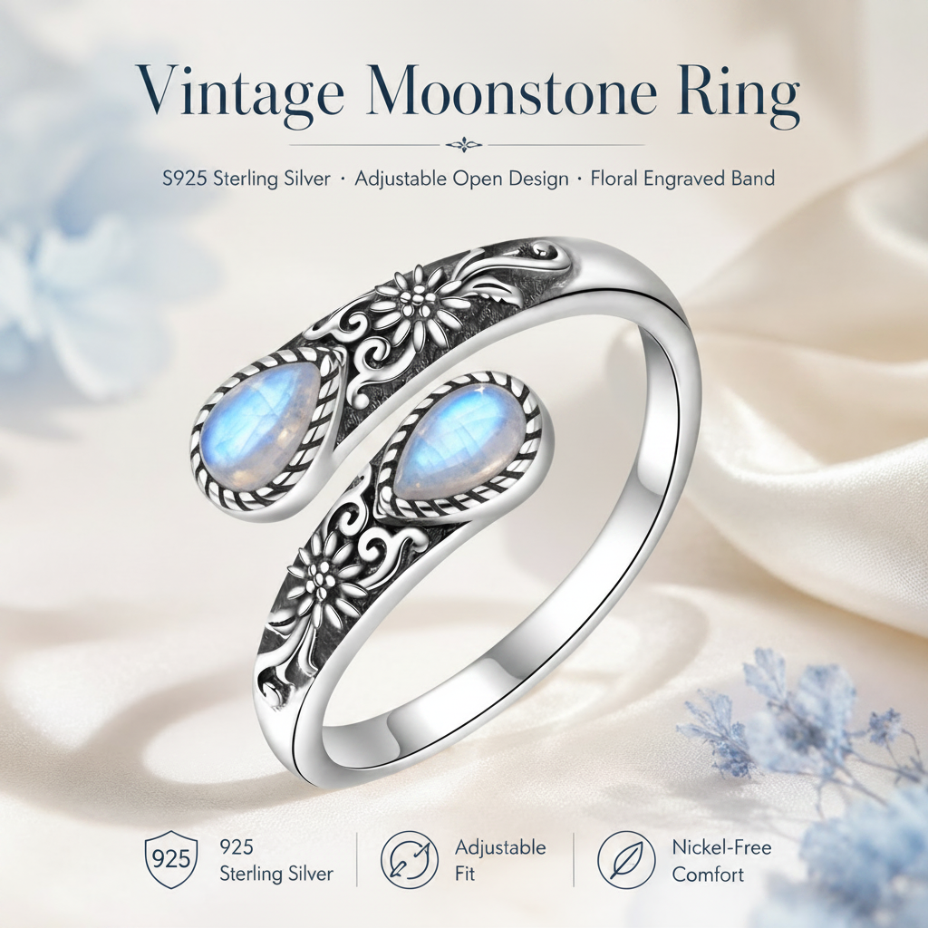 Moonlit Lotus Ring • Vintage Moonstone Lotus Ring