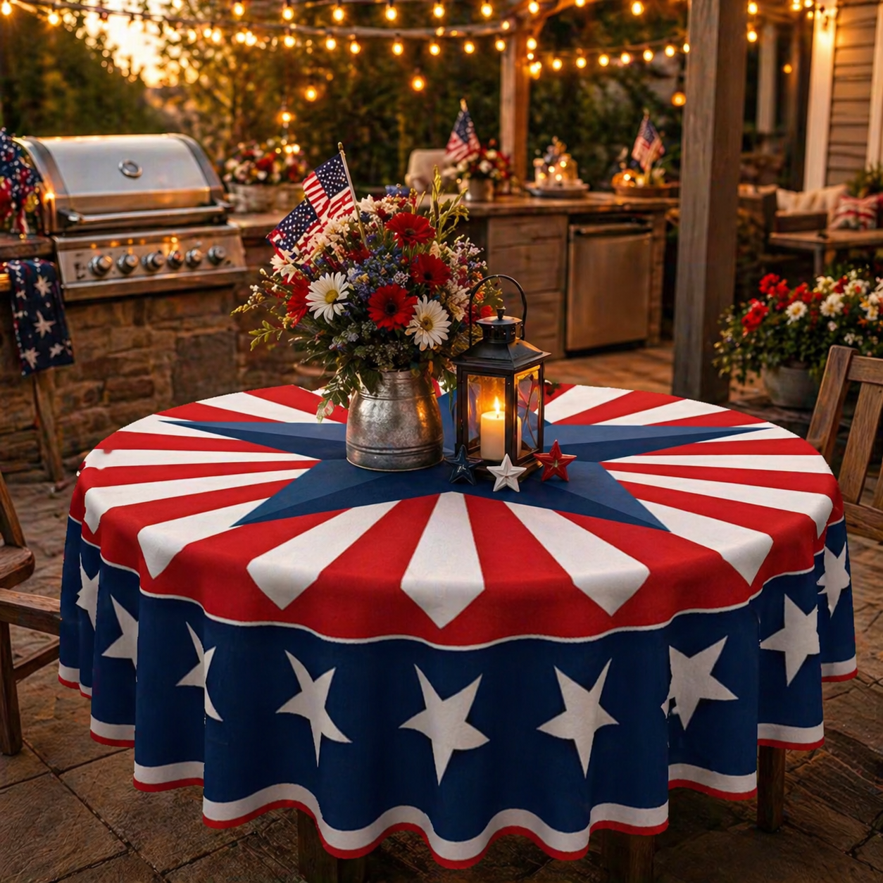 ๐ July 4th Patriotic Round Tablecloth โ Outdoor Picnic & Party Decor ๐บ๐ธ