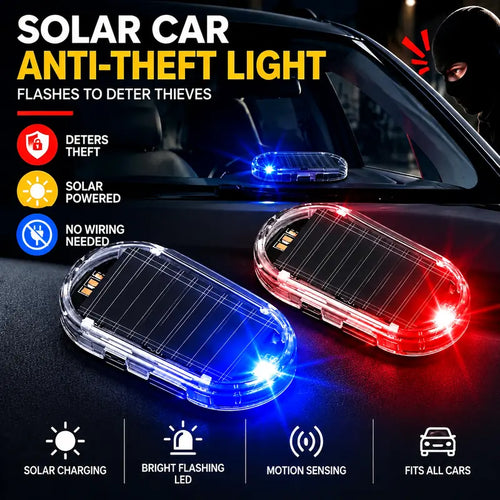 🚨 2-Pack Solar Car Security Warning Lights – 1 Red + 1 Blue | Auto Light Sensor LED Simulated Security Warning Flashing Light