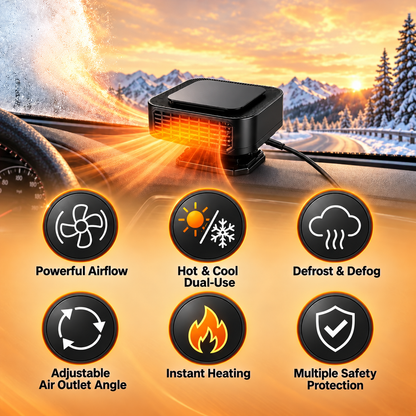 Portable Car Heater Defroster with 360-Degree Rotating Base