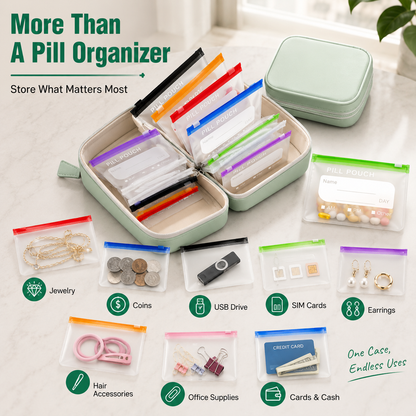 💊 14-Pouch Travel Pill Organizer – Water-Resistant Case for Medications & Vitamins