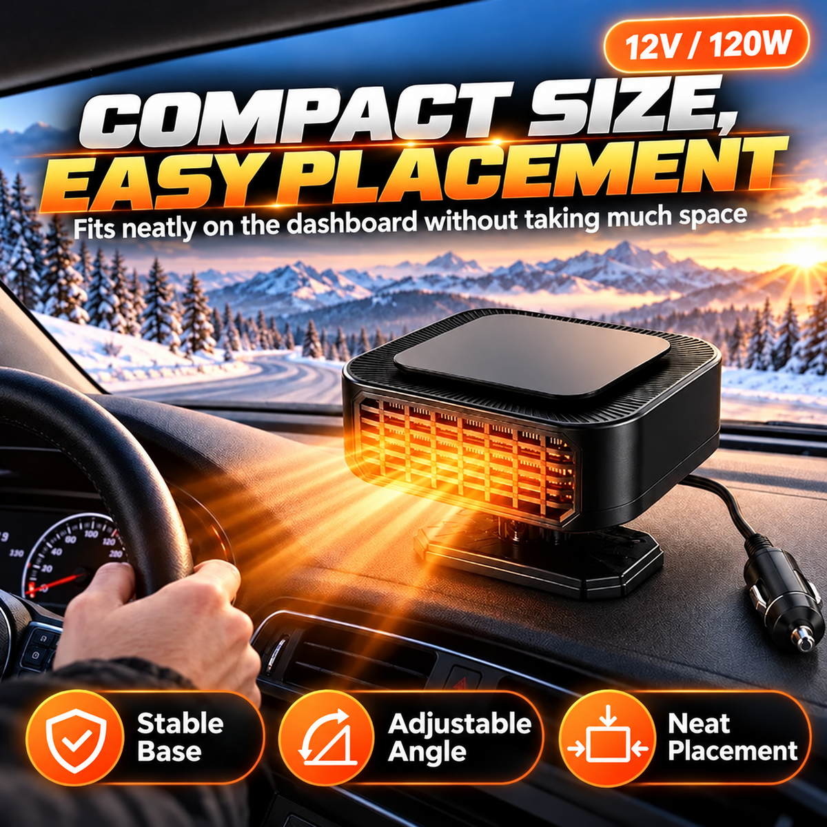 Portable Car Heater Defroster with 360-Degree Rotating Base