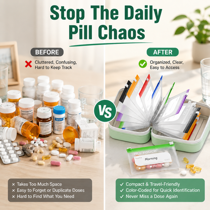 💊 14-Pouch Travel Pill Organizer – Water-Resistant Case for Medications & Vitamins