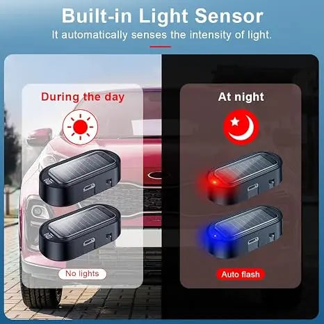 🚨 2-Pack Solar Car Security Warning Lights – 1 Red + 1 Blue | Auto Light Sensor LED Simulated Security Warning Flashing Light