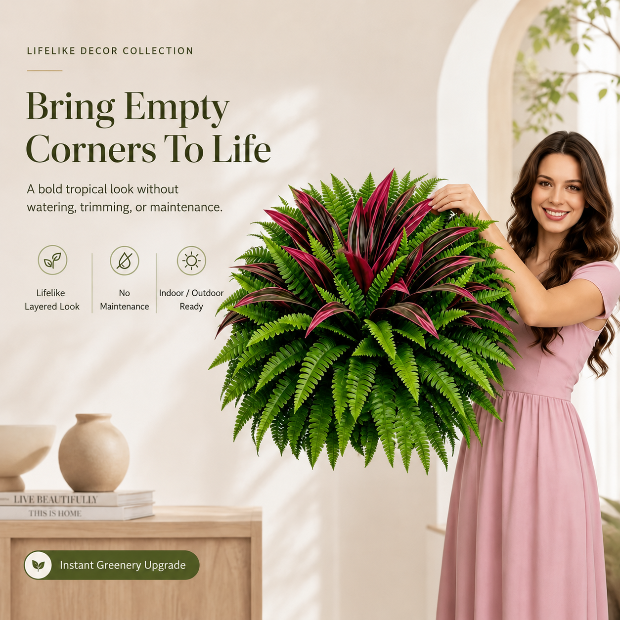 🌿UV-Resistant Artificial Fern & Red Dracaena Decorative Plants – Full, Lush & Fade-Resistant!