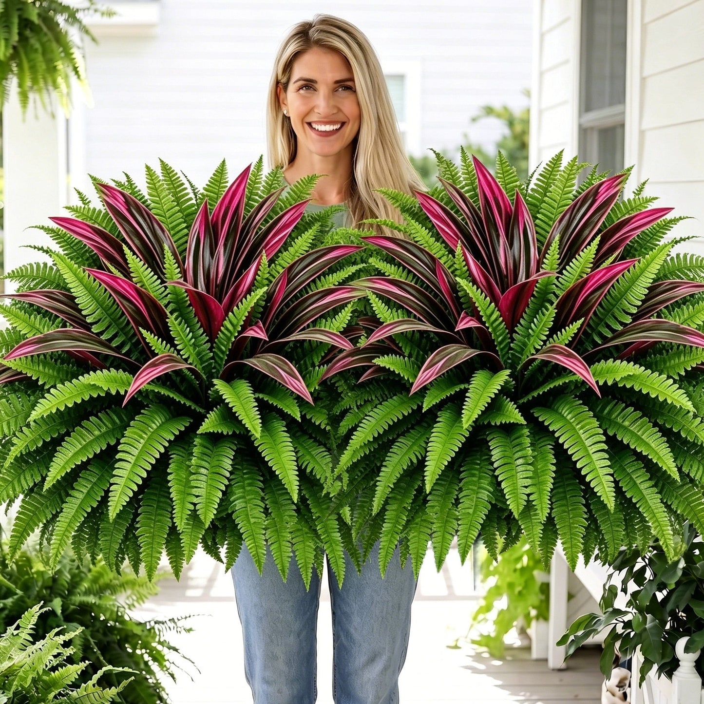 🌿UV-Resistant Artificial Fern & Red Dracaena Decorative Plants – Full, Lush & Fade-Resistant!