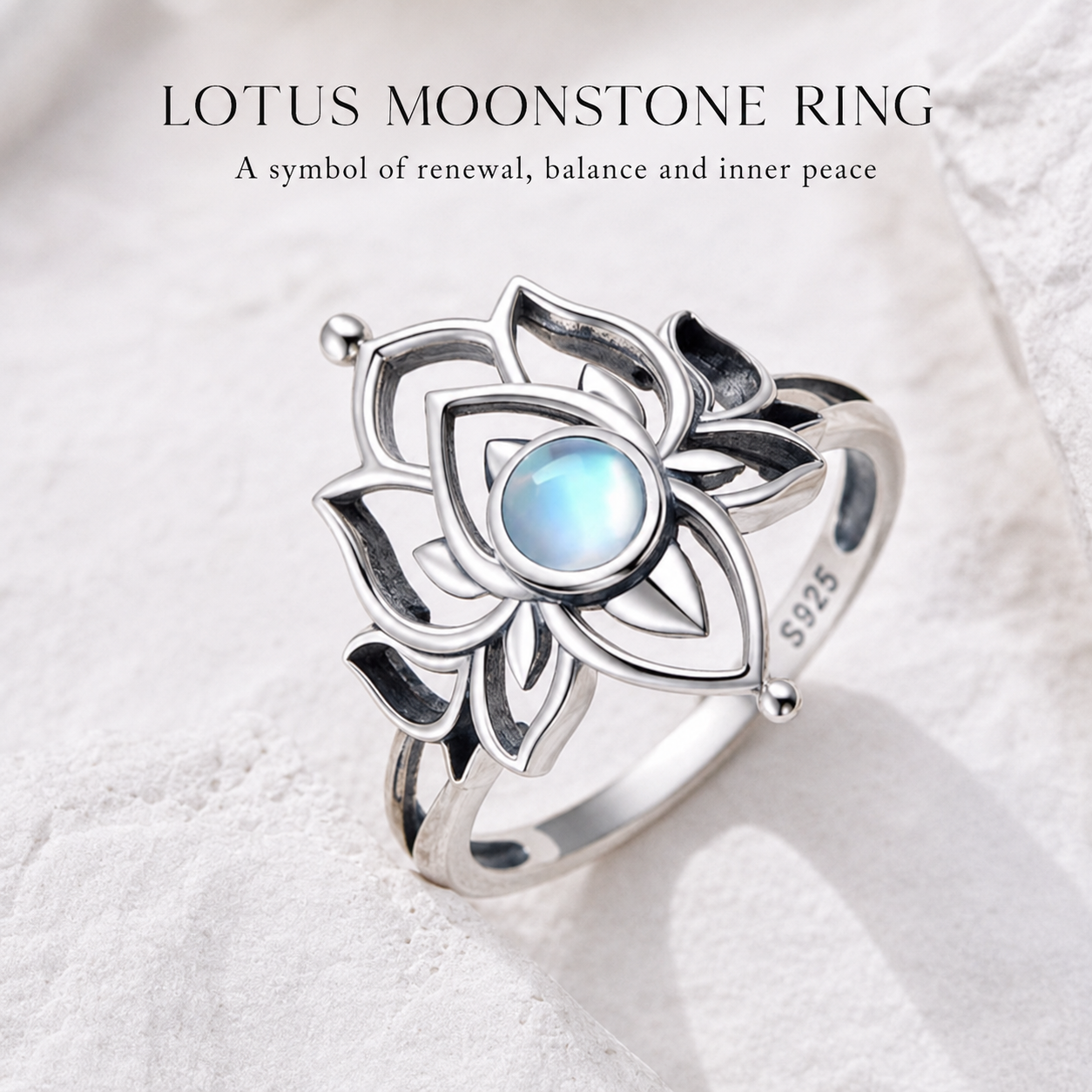 Moonlit Lotus Ring • Vintage Moonstone Lotus Ring