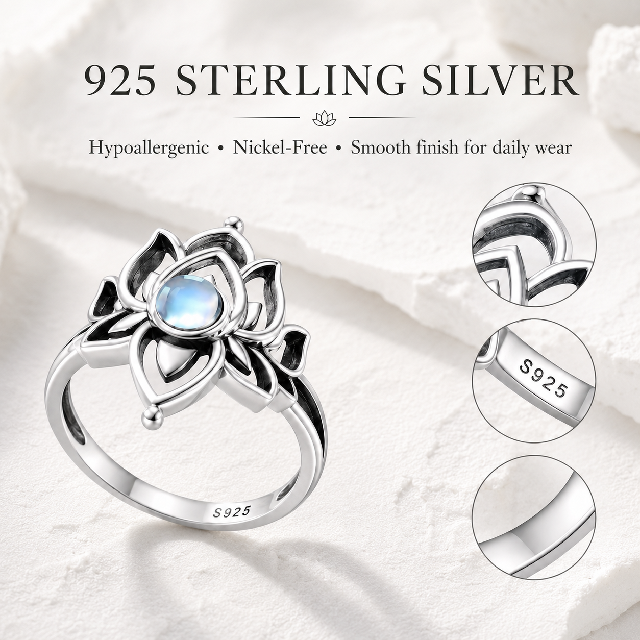 Moonlit Lotus Ring • Vintage Moonstone Lotus Ring