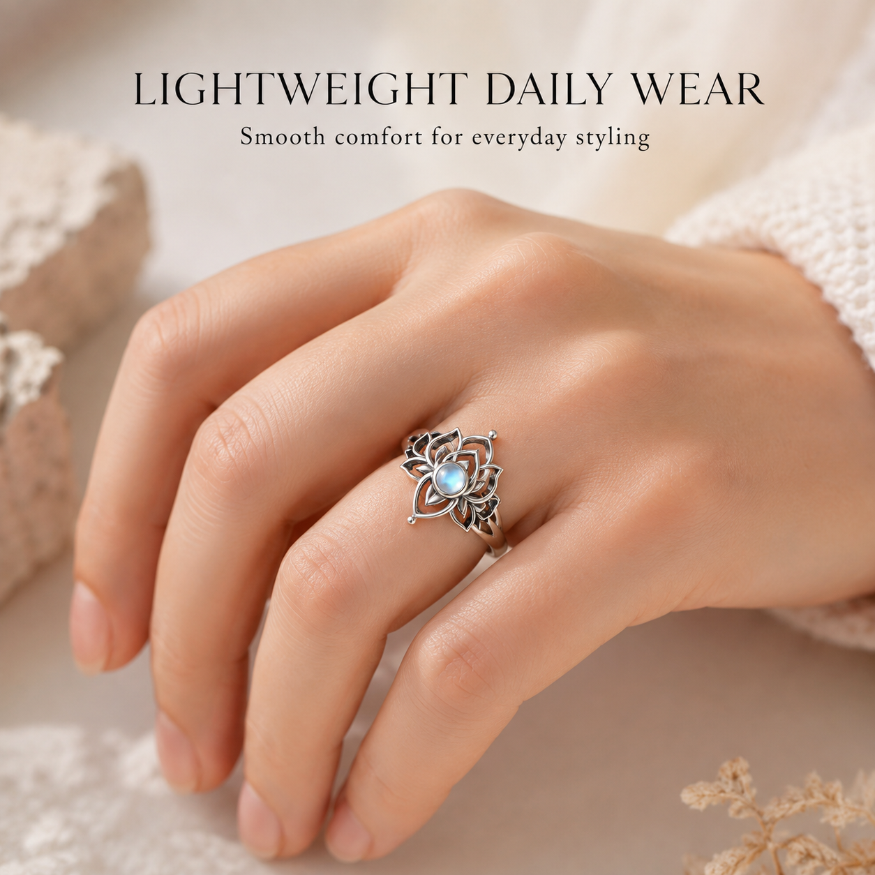 Moonlit Lotus Ring • Vintage Moonstone Lotus Ring