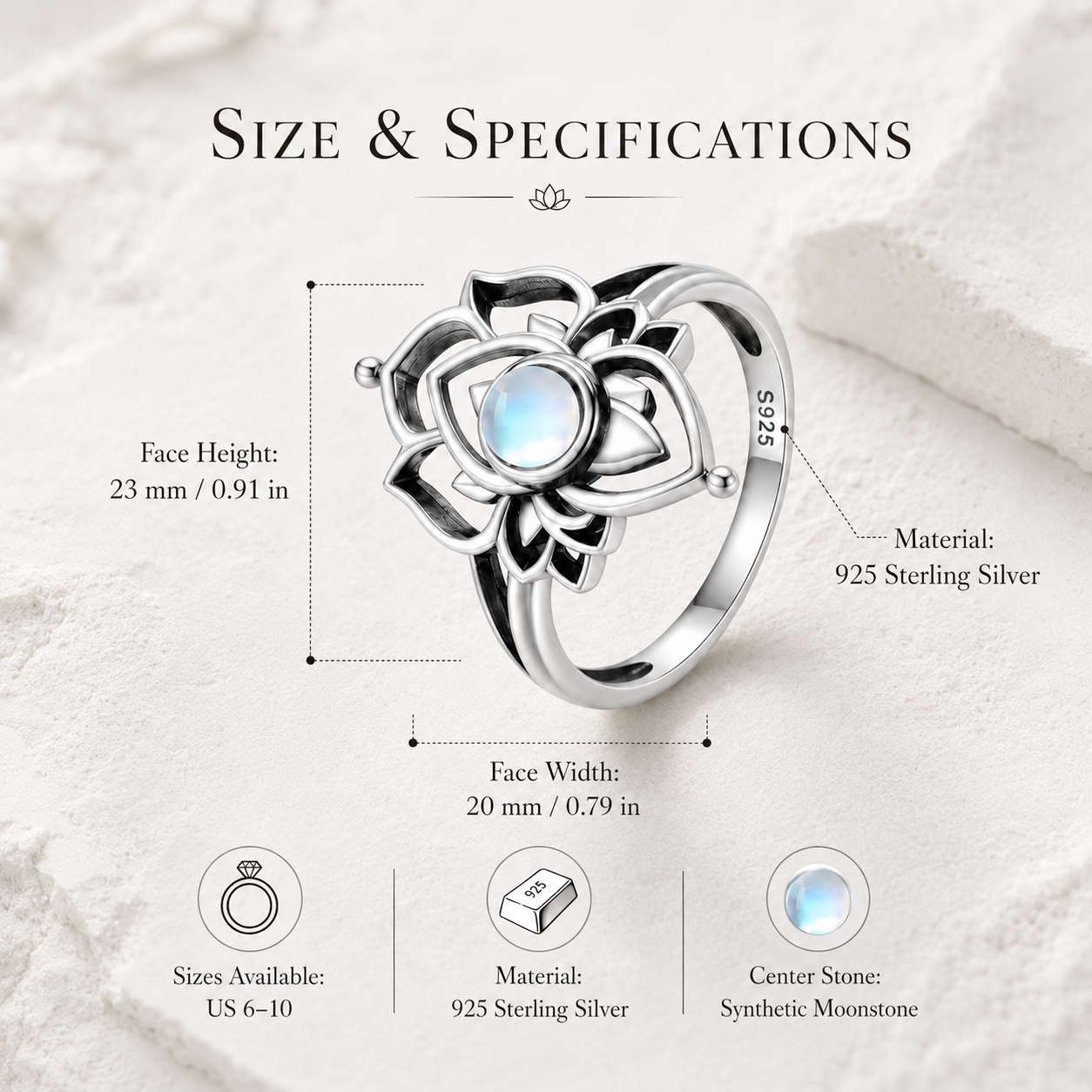 Moonlit Lotus Ring • Vintage Moonstone Lotus Ring