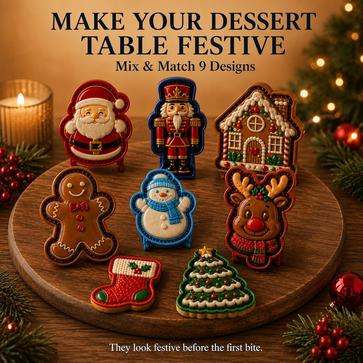🎄 9-Design Christmas Mini Pie Mold Collection | Reusable Embossed Molds for Shaping Detailed Santa, Snowman, Reindeer, Tree & Holiday Pies