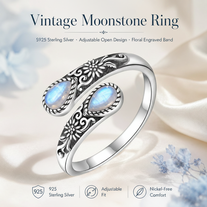 Moonlit Lotus Ring • Vintage Moonstone Lotus Ring