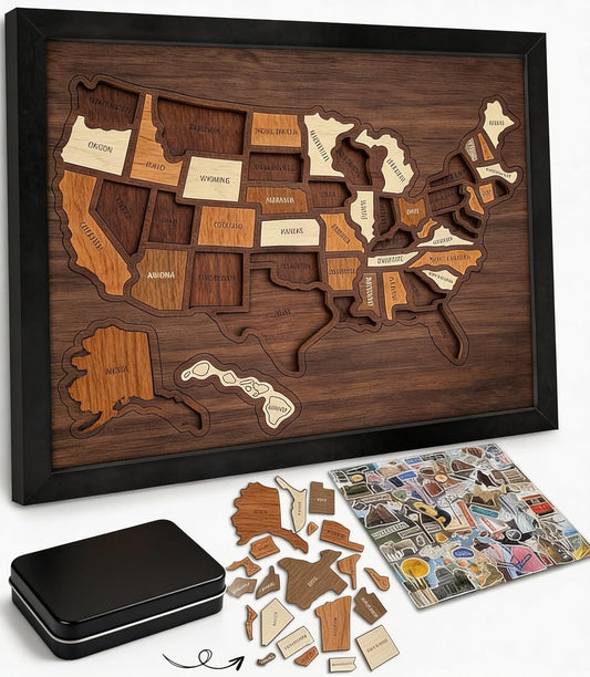 🔥Limited 49% off - USA Wooden Travel Map Puzzle for Adventure Lovers