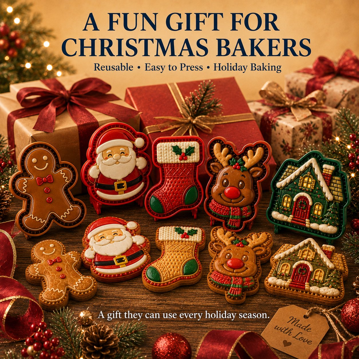 🎄 9-Design Christmas Mini Pie Mold Collection | Reusable Embossed Molds for Shaping Detailed Santa, Snowman, Reindeer, Tree & Holiday Pies