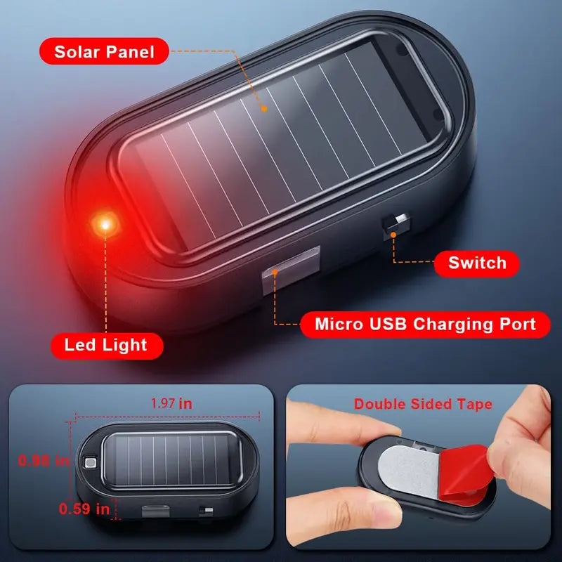 🚨 2-Pack Solar Car Security Warning Lights – 1 Red + 1 Blue | Auto Light Sensor LED Simulated Security Warning Flashing Light