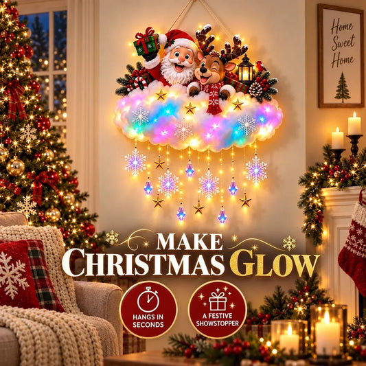 🎄 Light-Up Christmas Cloud Hanging Decor – Santa & Winter Village Holiday Display