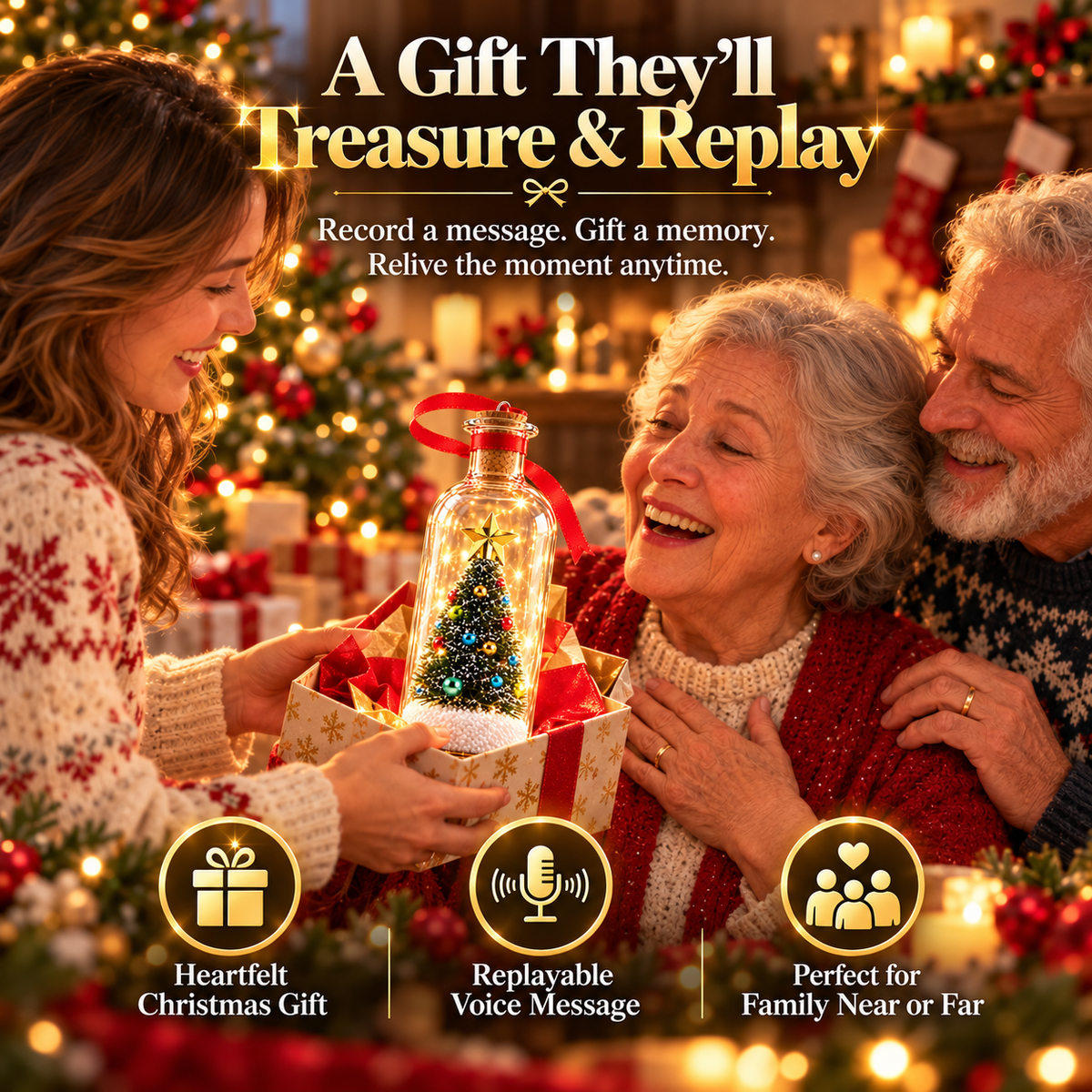 🎄 Christmas Voice Recording Bottle – 30-Second Personalized Keepsake Gift for Family & Grandparents