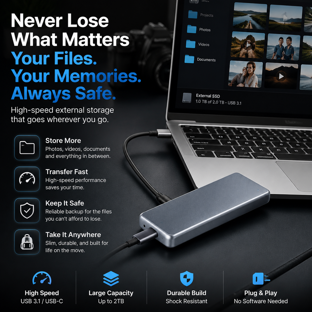 🔥 LAST DAY 40% OFF - Portable External SSD – Never Delete Your Memories Again