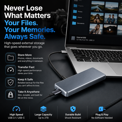 🔥 LAST DAY 40% OFF - Portable External SSD – Never Delete Your Memories Again