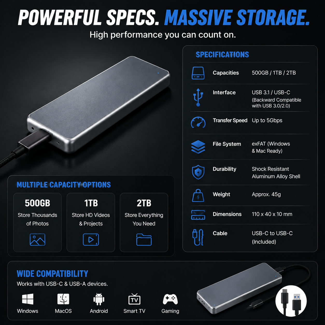 🔥 LAST DAY 40% OFF - Portable External SSD – Never Delete Your Memories Again