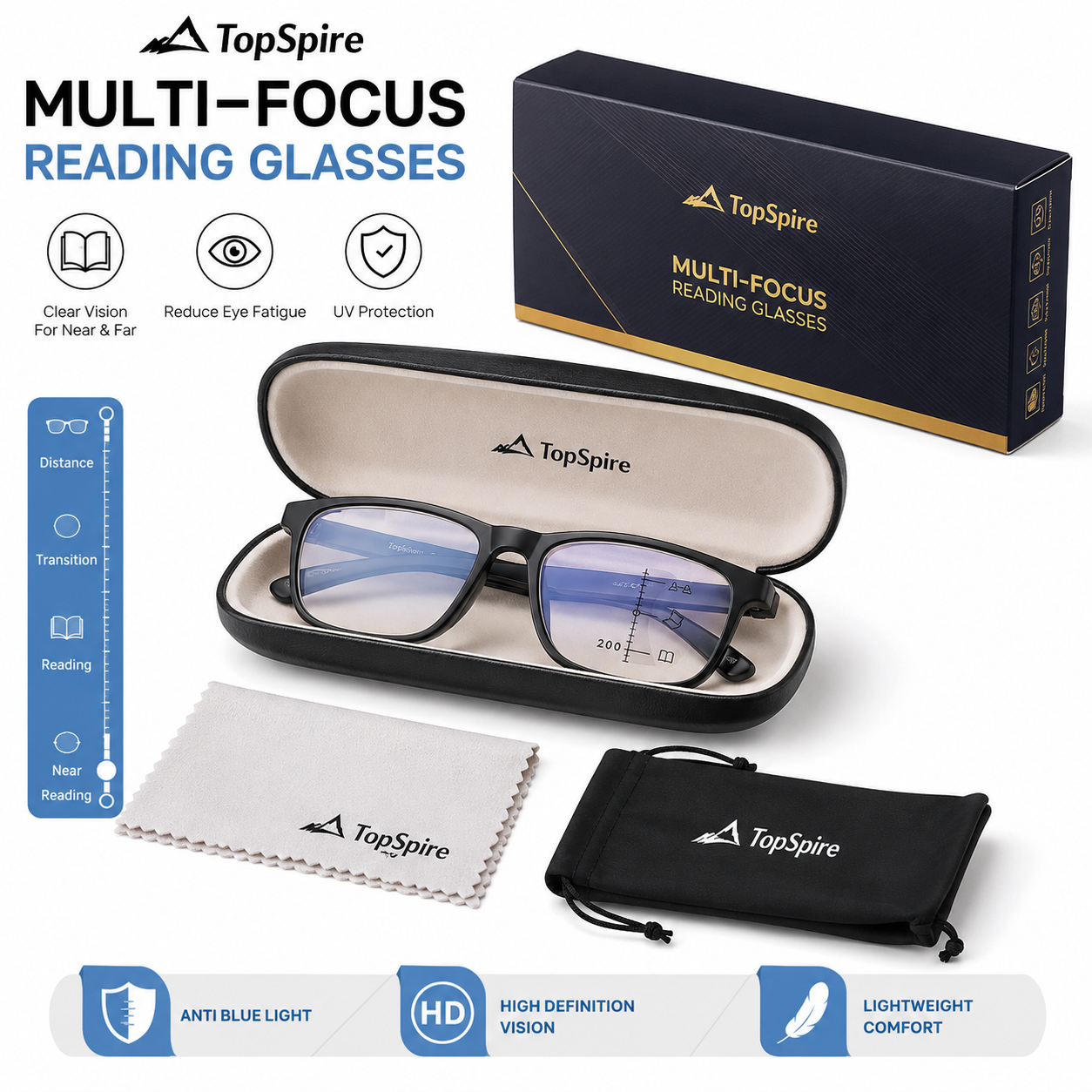 TopSpire™ Adaptive Multifocal Reading Glasses – See Near & Far Without Switching