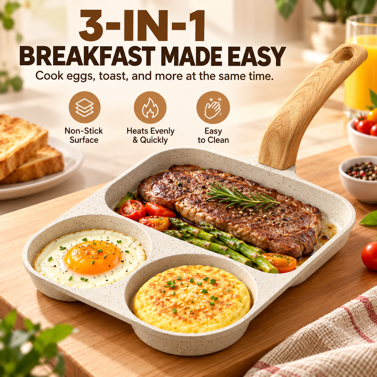 🍳 3-In-1 Split Non-Stick Frying Pan - Divided Breakfast Skillet for Eggs & Burgers 🥞