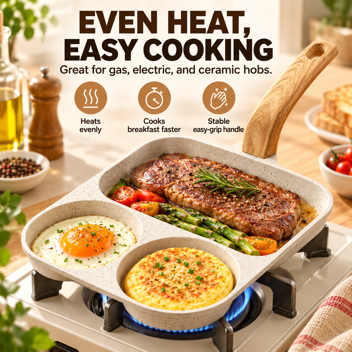 🍳 3-In-1 Split Non-Stick Frying Pan - Divided Breakfast Skillet for Eggs & Burgers 🥞