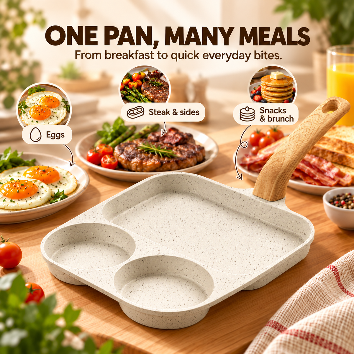 🍳 3-In-1 Split Non-Stick Frying Pan - Divided Breakfast Skillet for Eggs & Burgers 🥞