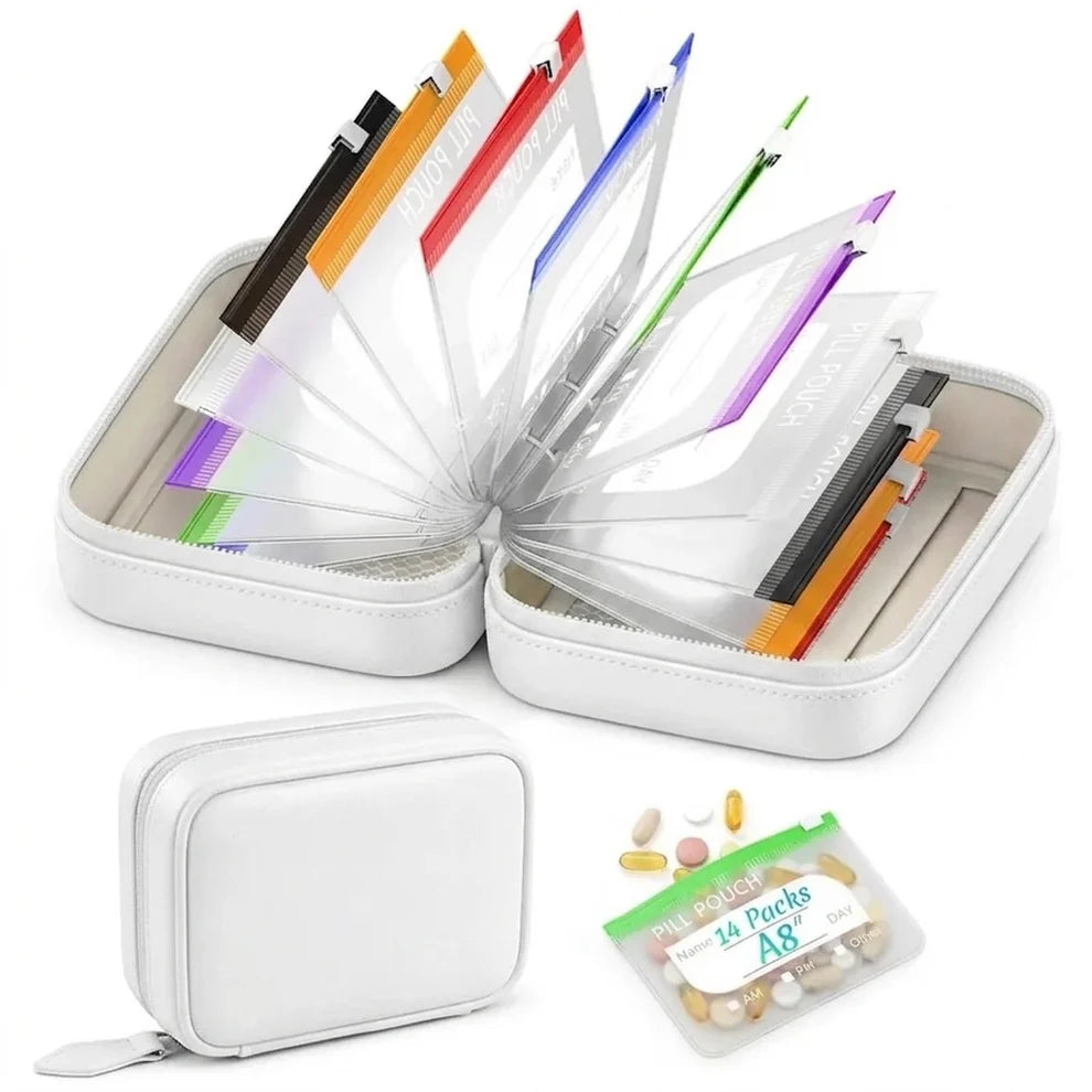 💊 14-Pouch Travel Pill Organizer – Water-Resistant Case for Medications & Vitamins