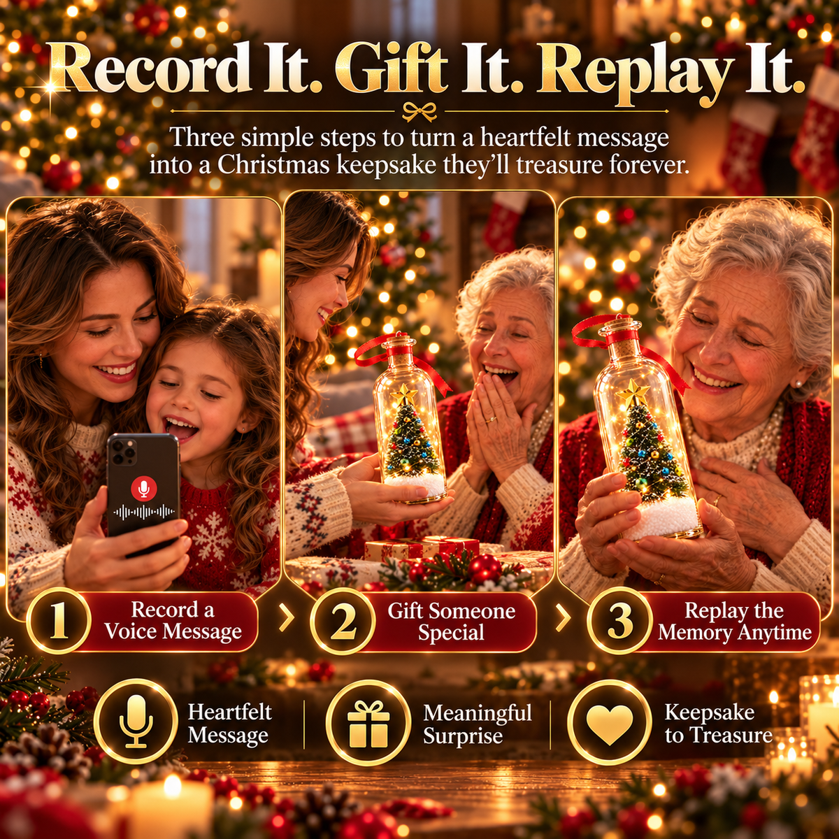 🎄 Christmas Voice Recording Bottle – 30-Second Personalized Keepsake Gift for Family & Grandparents