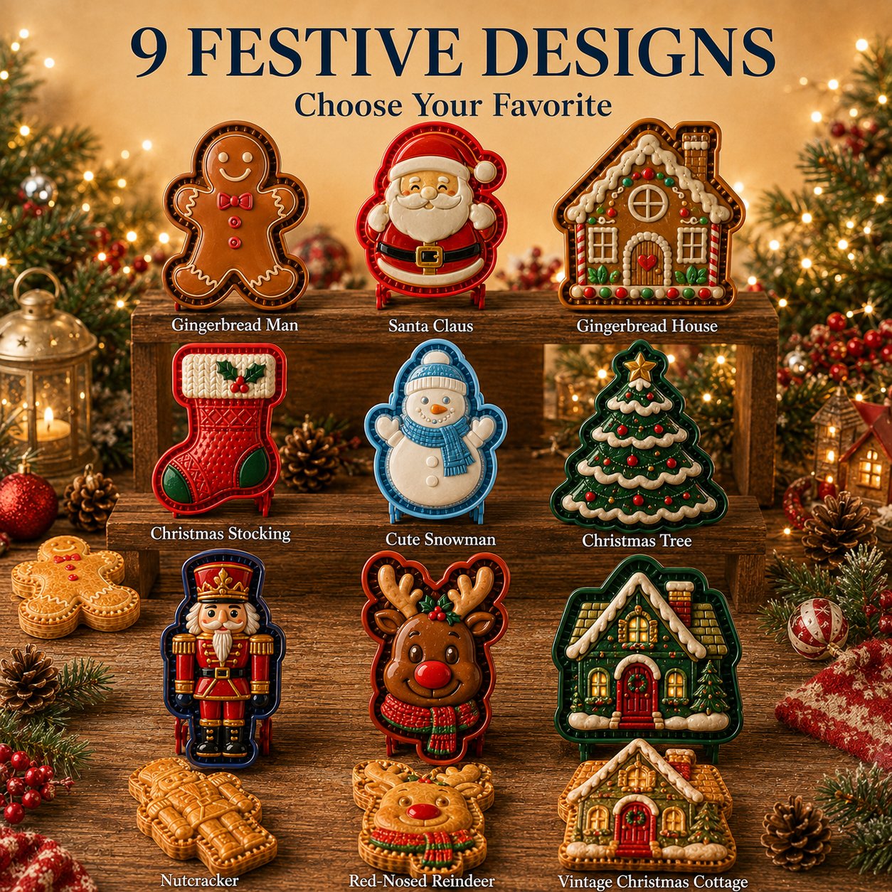 🎄 9-Design Christmas Mini Pie Mold Collection | Reusable Embossed Molds for Shaping Detailed Santa, Snowman, Reindeer, Tree & Holiday Pies